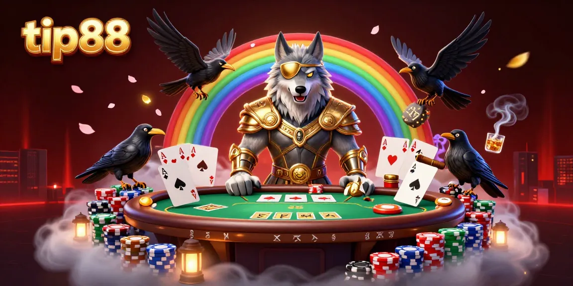 Experience the thrill of tip88 with a vibrant 3D casino scene showcasing a Norse god and poker elements.
