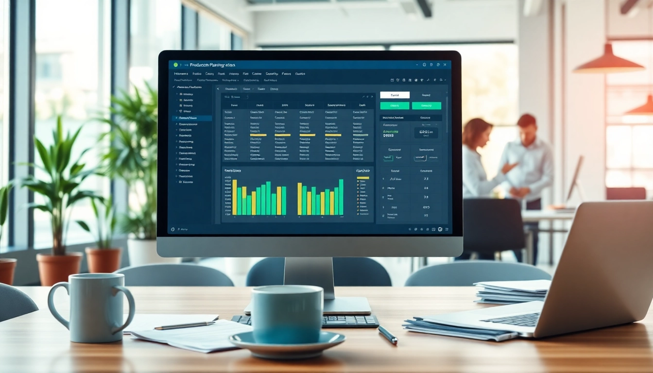Optimized production planning software interface showcased on a modern office setup.