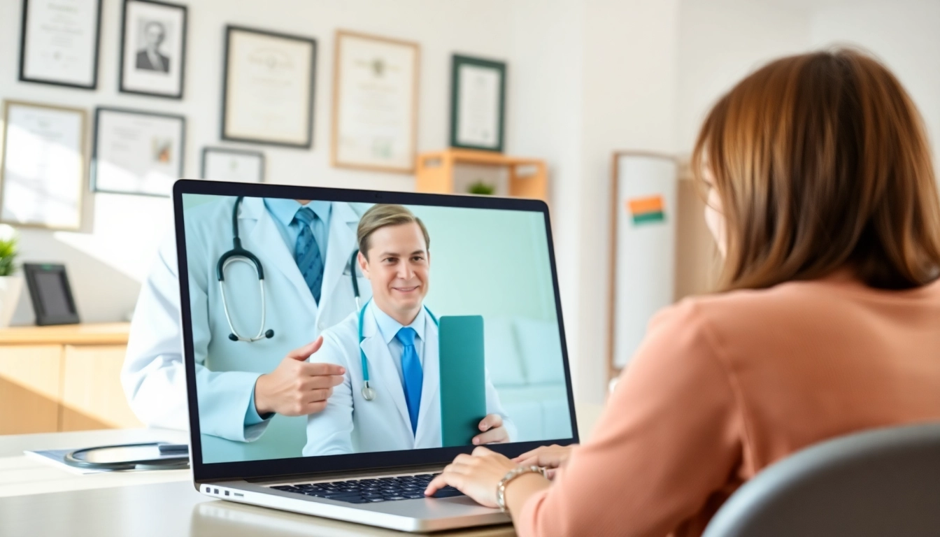 Fast telehealth consultation online with a doctor and patient in a professional virtual meeting.