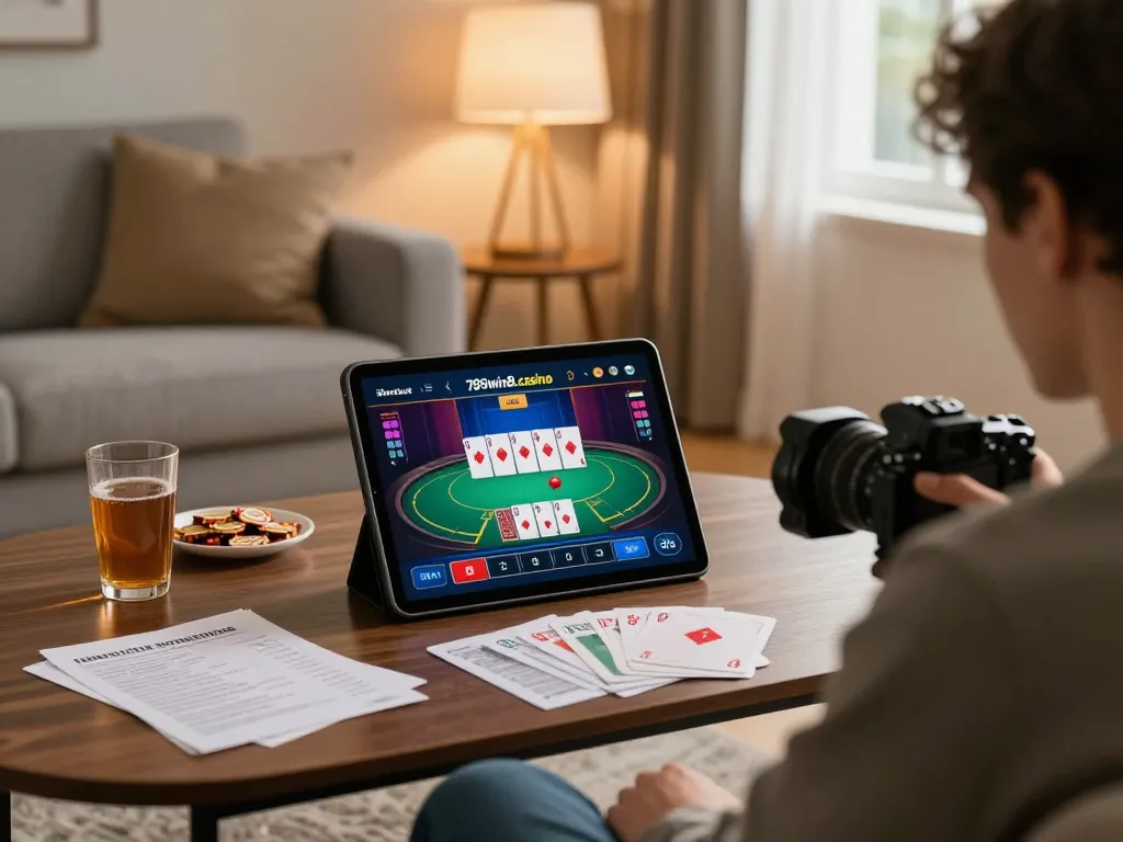 Engaged player enjoying online games on the 789win8.casino app, showcasing casino action at home.