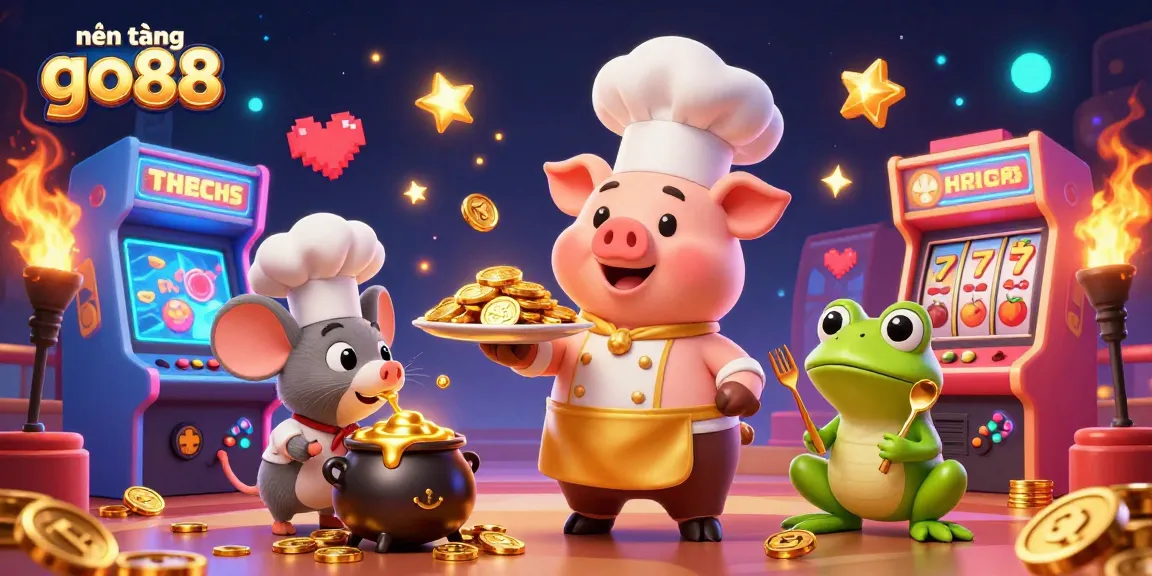 Win big on nền tảng go88 with golden coins served by a chef pig and lively gaming elements.