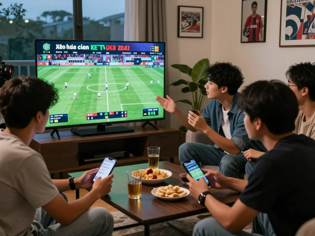 Exciting kèo nhà cái betting scene with friends watching sports and sharing strategies.