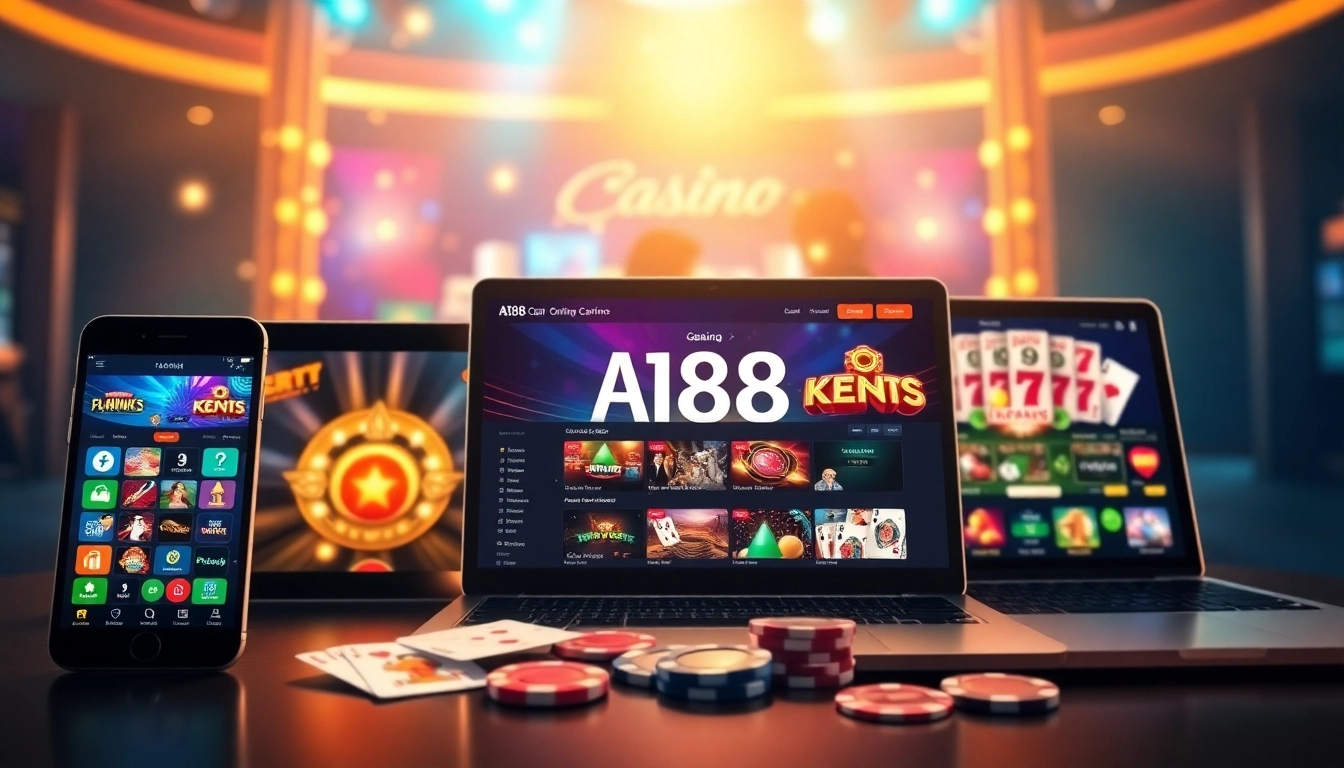 A188 online casino experience showcasing gaming excitement across multiple devices.