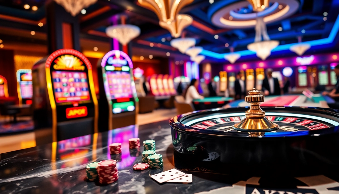 Experience thrilling gambling action at 79king roulette and slot machines, with vibrant chips and cards.
