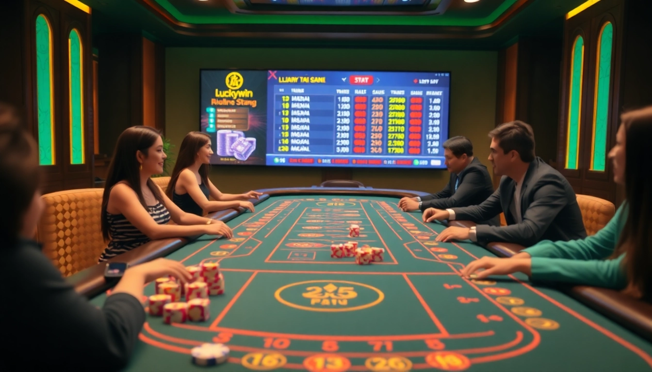 Experience the thrill of luckywin tài xỉu at a vibrant online casino table filled with colorful chips and excited players.