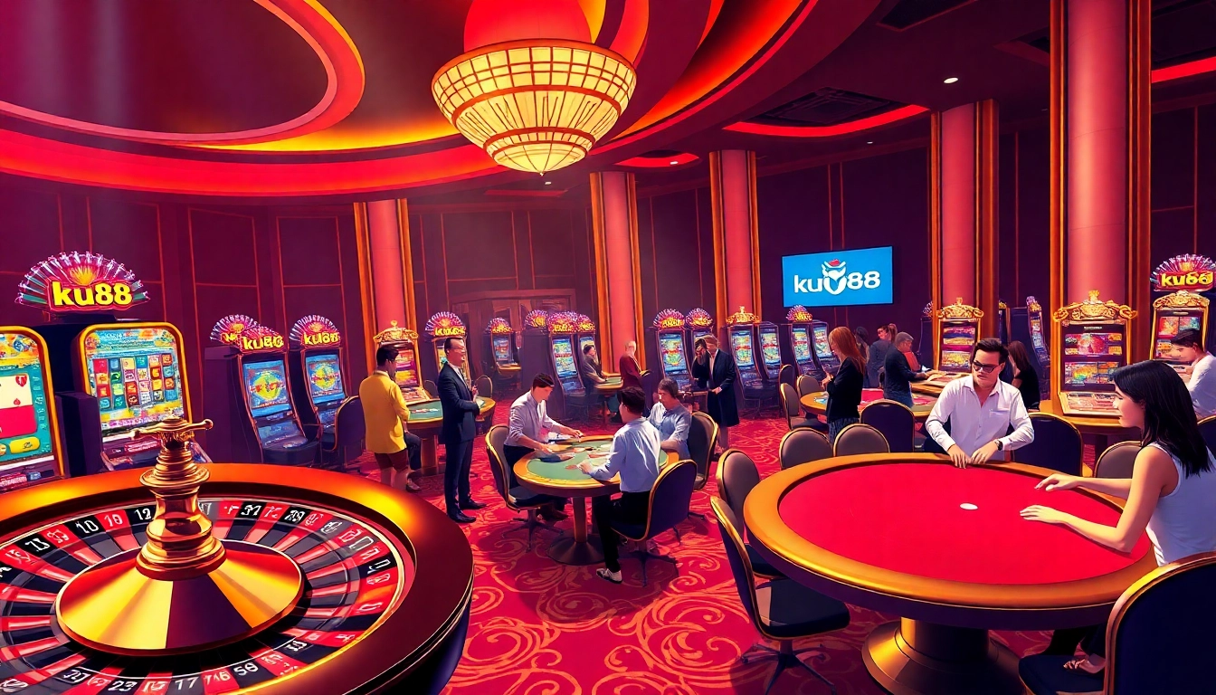 Experience the thrill of ku88 with players engaged at a luxury casino table.