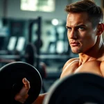 Elevated athlete demonstrating strength with Canadian anabolics in a bright gym environment.