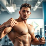 Bodybuilder demonstrating the benefits of Canadian anabolics in a vibrant gym.