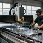 Expert in metal fabrication west vancouver operating CNC machine in modern workshop.
